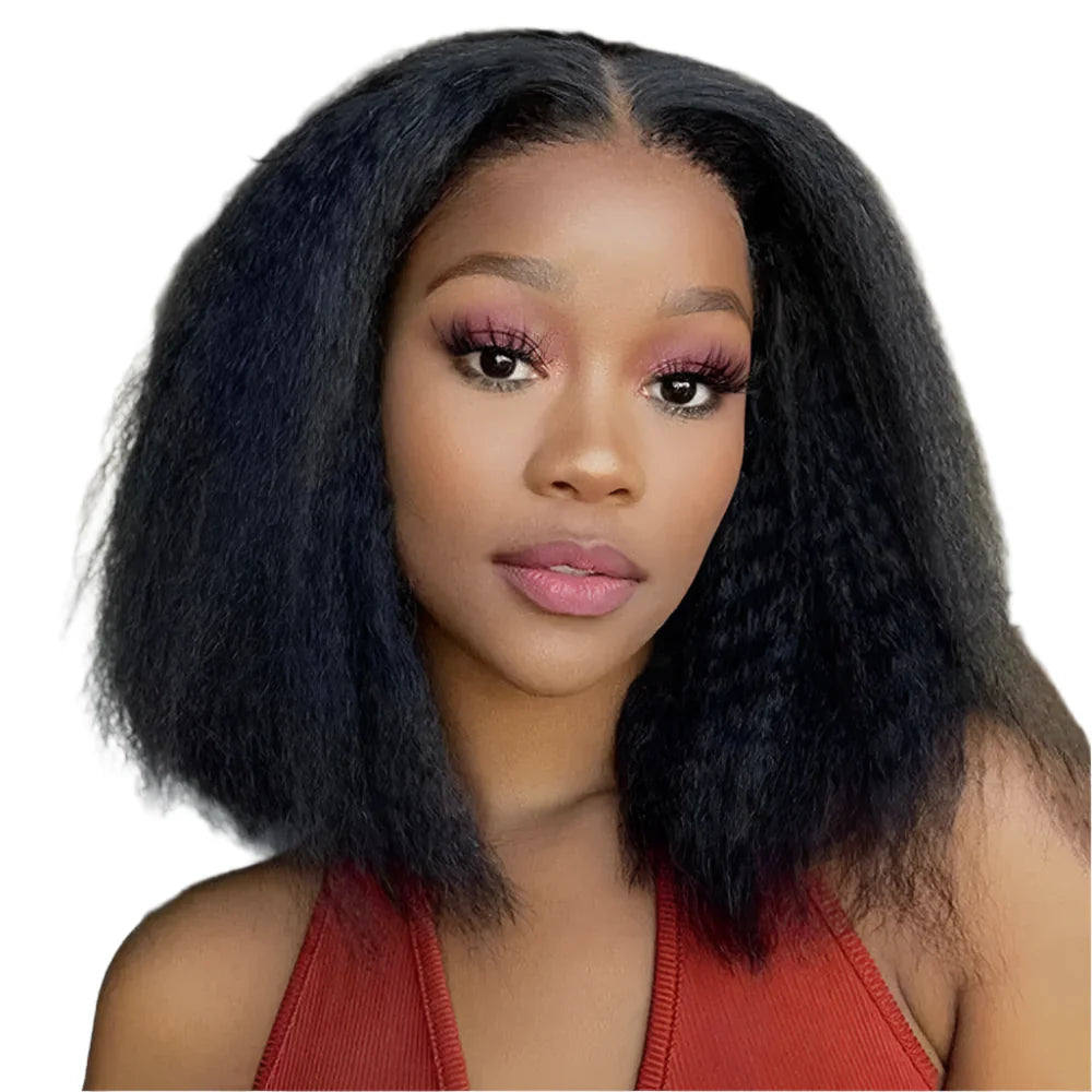 Glueless | Kinky | Straight | Frontal | 100% Human Hair | Wear And Go | Bob | 12A Peruvian Hair | Short | Yaki Straight Wigs