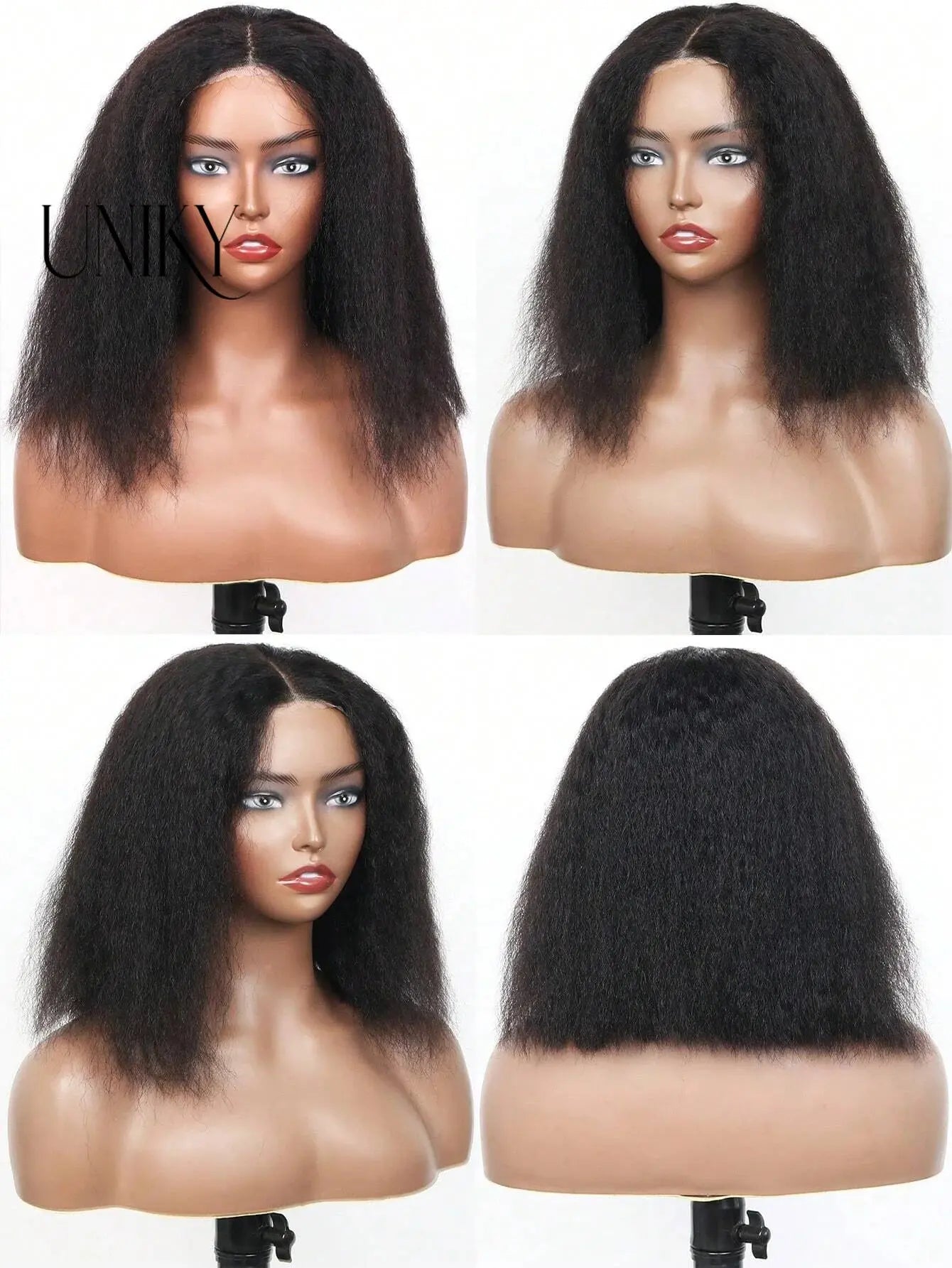 Glueless | Kinky | Straight | Frontal | 100% Human Hair | Wear And Go | Bob | 12A Peruvian Hair | Short | Yaki Straight Wigs