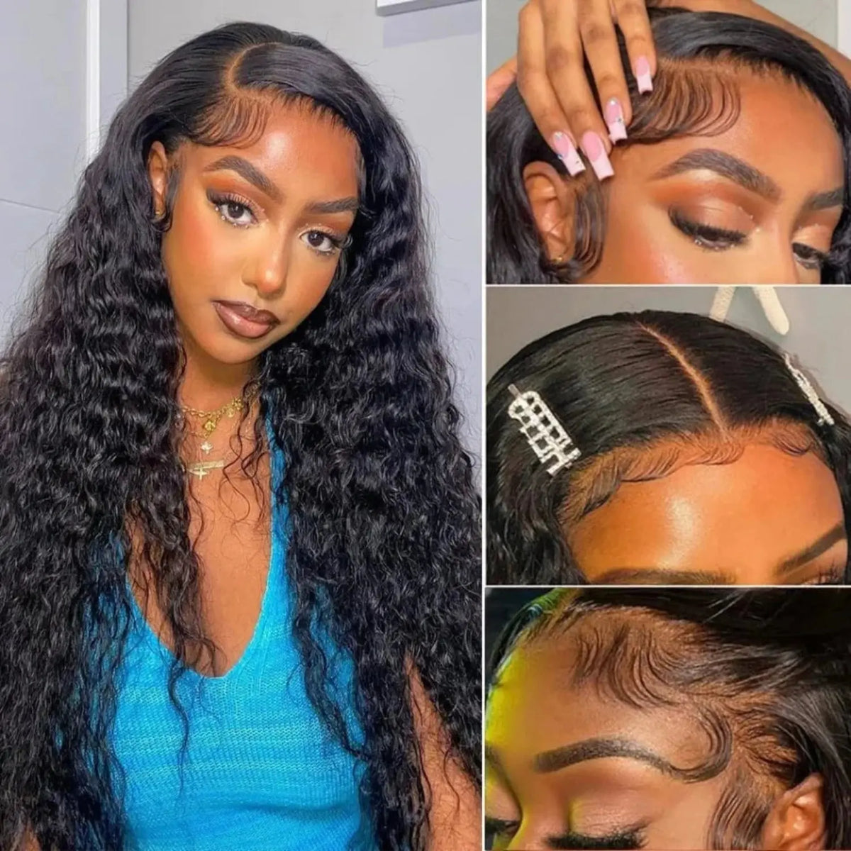 Glueless Wig | Human Hair | Ready To Wear | Water Wave Lace Front Wig | Lace Closure | Black Wig | Curly | HD Lace Frontal Human Hair