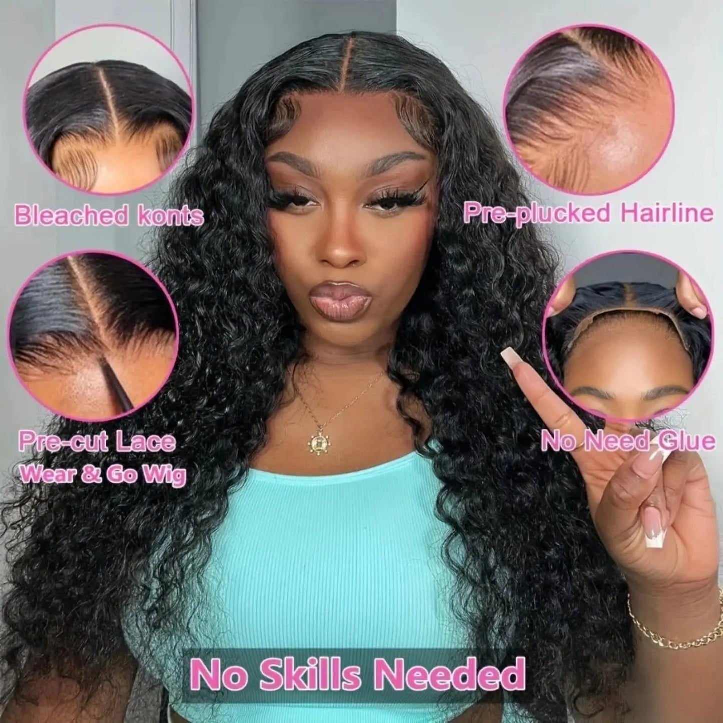 Glueless Wig | Human Hair | Ready To Wear | Water Wave Lace Front Wig | Lace Closure | Black Wig | Curly | HD Lace Frontal Human Hair