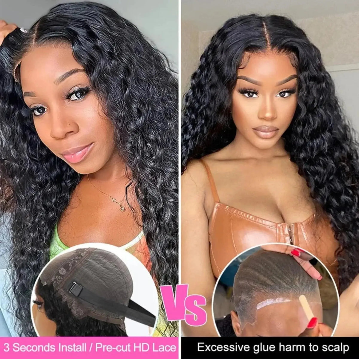 Glueless Wig | Human Hair | Ready To Wear | Water Wave Lace Front Wig | Lace Closure | Black Wig | Curly | HD Lace Frontal Human Hair