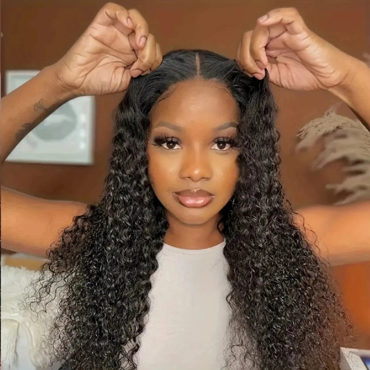 Glueless Wig | Human Hair | Ready To Wear | Water Wave Lace Front Wig | Lace Closure | Black Wig | Curly | HD Lace Frontal Human Hair