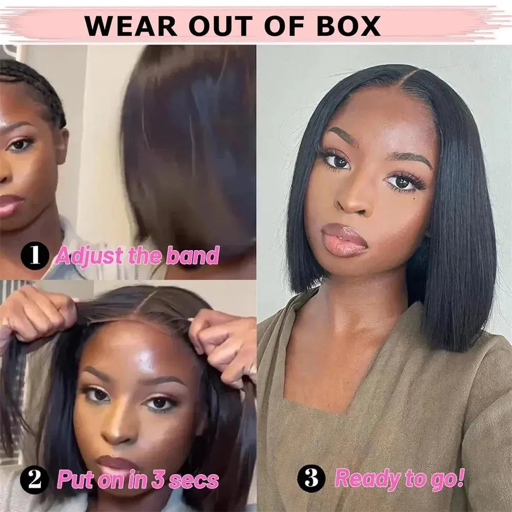 Glueless | Bob Hair | Human Hair | Ready To Wear | Wear And Go | Straight | 4x4 Transparent Lace Closure Wigs