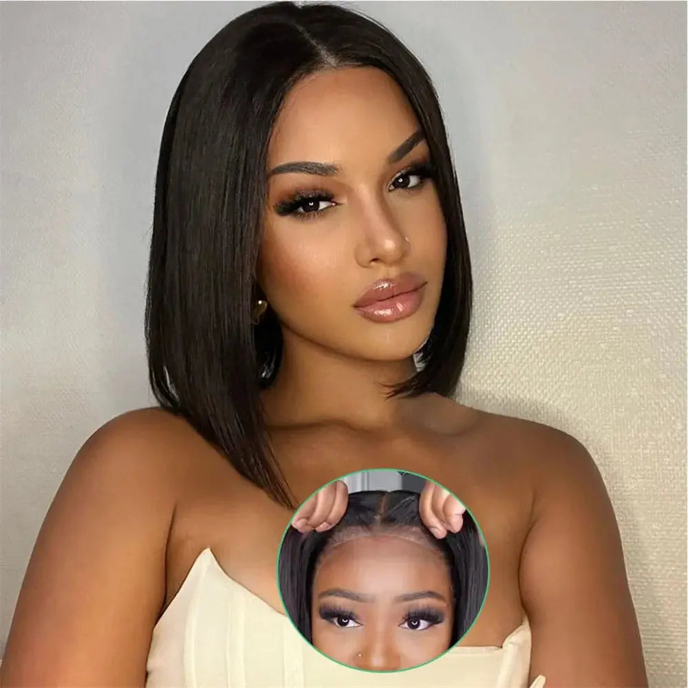 Glueless | Bob Hair | Human Hair | Ready To Wear | Wear And Go | Straight | 4x4 Transparent Lace Closure Wigs