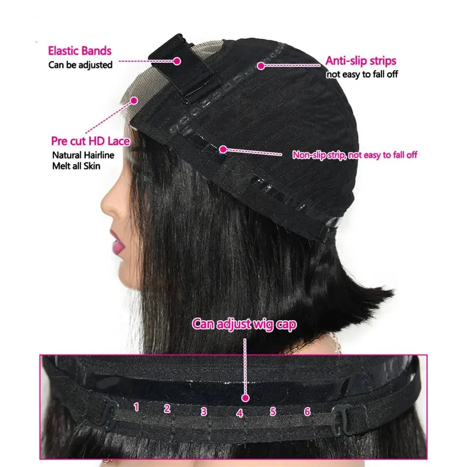 Glueless | Brazilian | Short | Bob | Human Hair | Ready To Wea | Straight r | Lace Closure Wigs