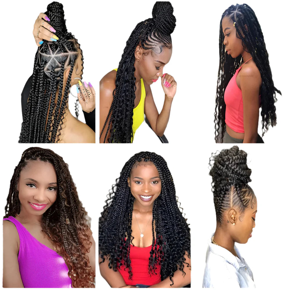 Goddess Box Braids Crochet Hair | Curly Ends | Bohemian Ombre | 14"-20" | Synthetic Braiding Hair