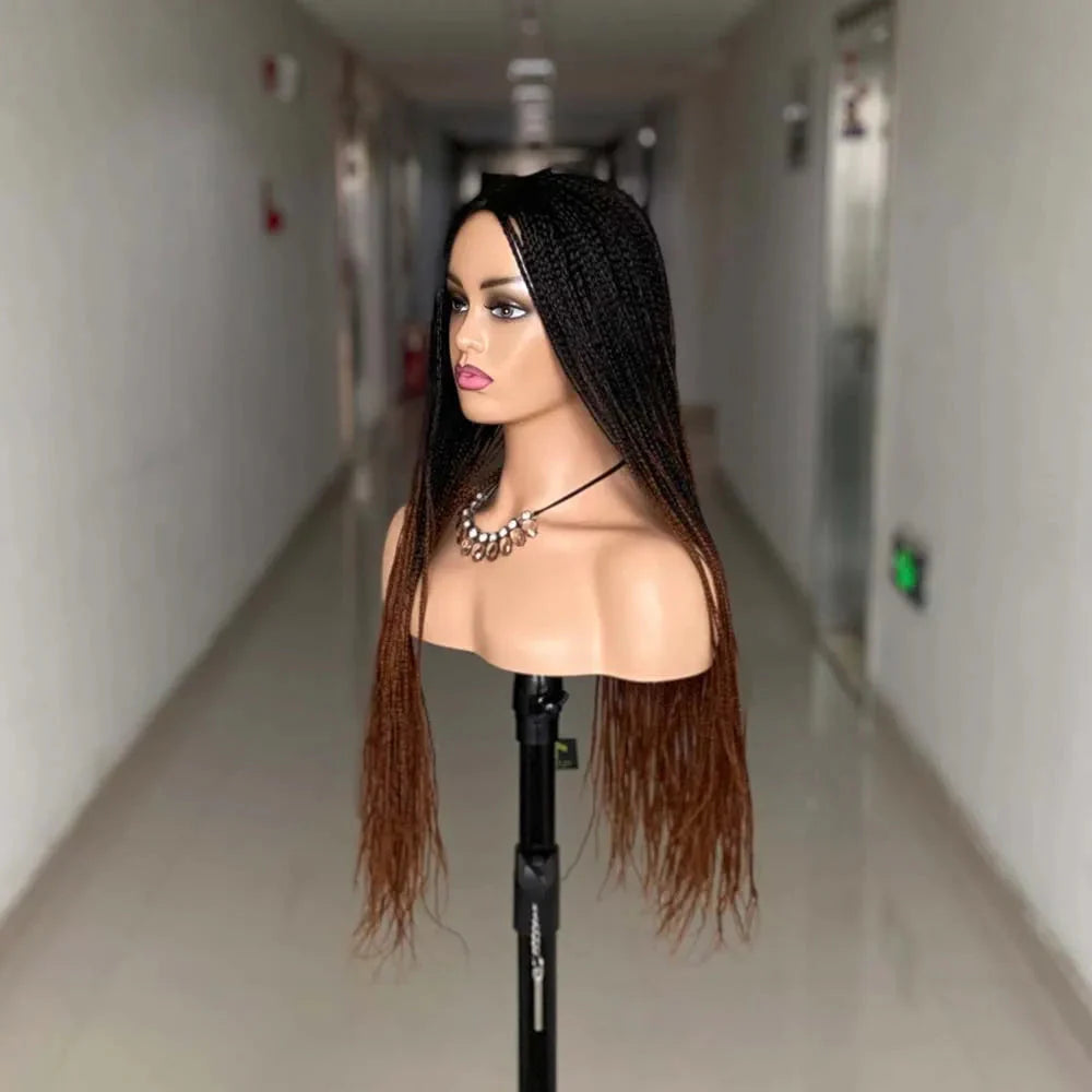 26" Ombre Box Braided Cosplay Wig | Long Straight Braids with Curly Ends | Synthetic Twist Braiding Hair