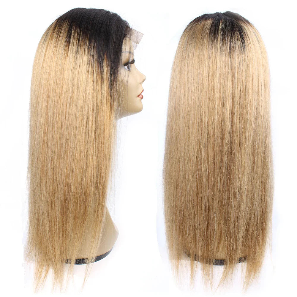 Ombre Honey Blonde & 1B/30 Straight 4x4 Lace Closure Wig | 150% Density Middle Part Remy Human Hair