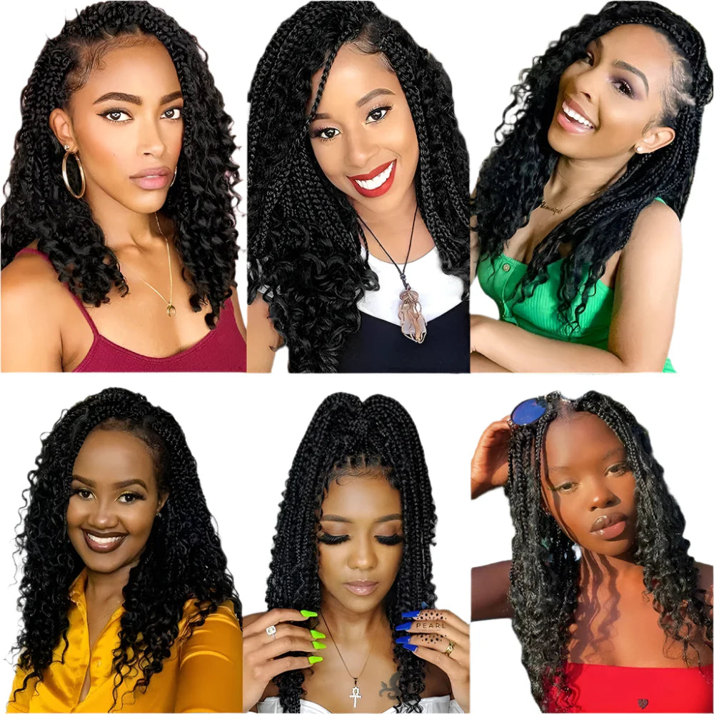 Goddess Box Braids Crochet Hair | Curly Ends | Bohemian Ombre | 14"-20" | Synthetic Braiding Hair