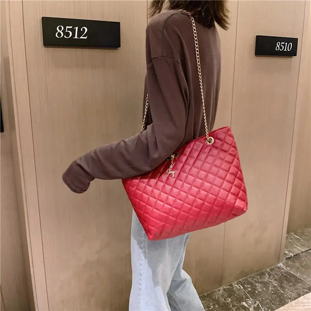 Classic Diamond Lattice Handbag | Fashion Women's Large Capacity Top-handle Bags & Pure Color Thin Chain Shoulder Crossbody Bag