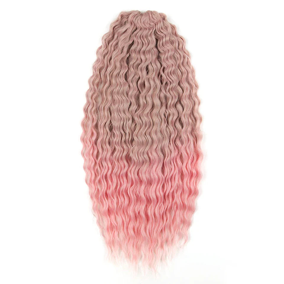 24" Water Wave Crochet Hair | Ombre Blonde Brown | Curly Twist Braids | Synthetic Braiding Hair Extensions | 60 Strands