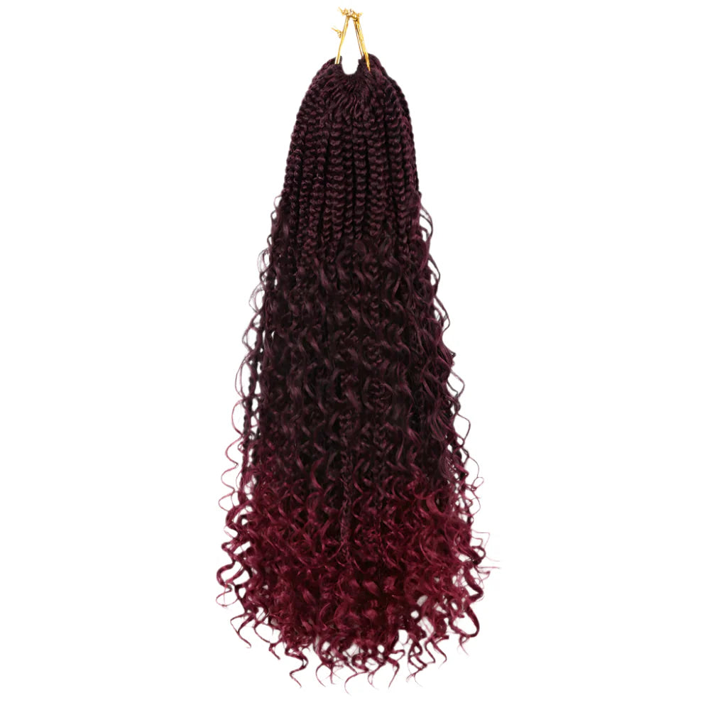 Goddess Box Braids Crochet Hair | Curly Ends | Bohemian Ombre | 14"-20" | Synthetic Braiding Hair