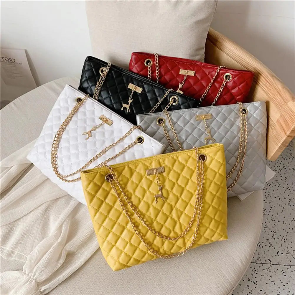 Classic Diamond Lattice Handbag | Fashion Women's Large Capacity Top-handle Bags & Pure Color Thin Chain Shoulder Crossbody Bag