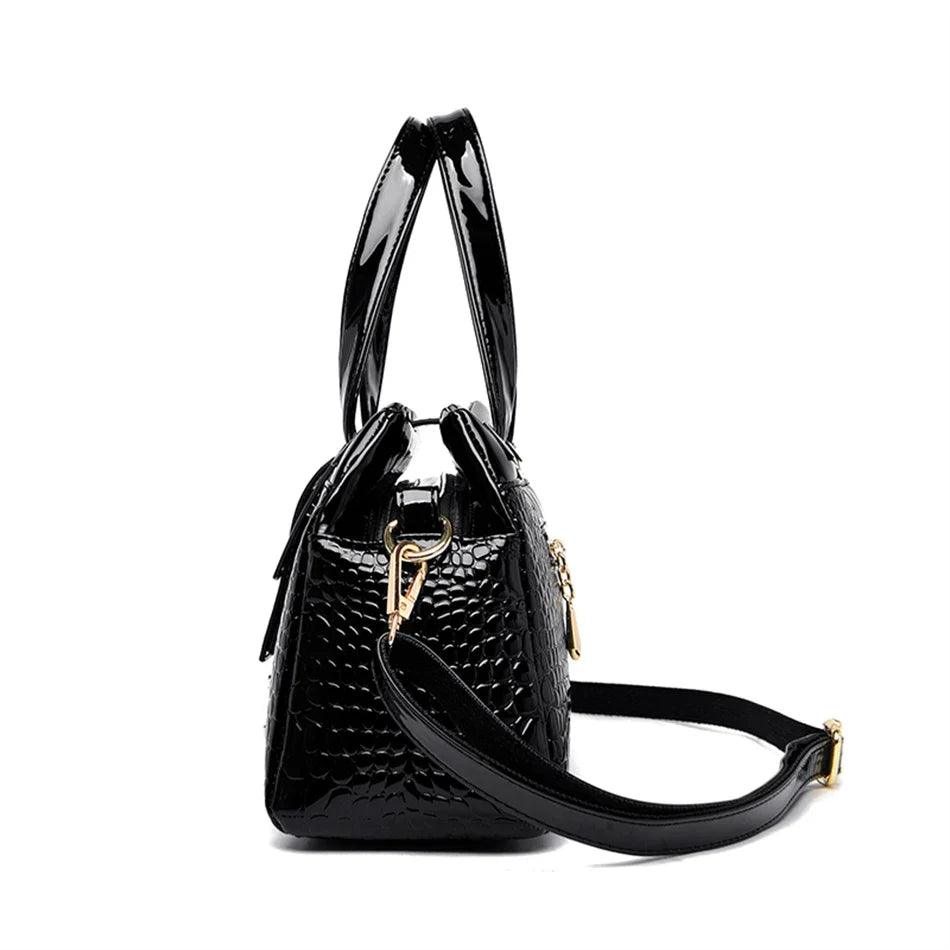 2-Layer Large Capacity Tote Bag | Luxury Handbags Women's Designer Crocodile Pattern Ladies Boston Shoulder Bag (High Quality)