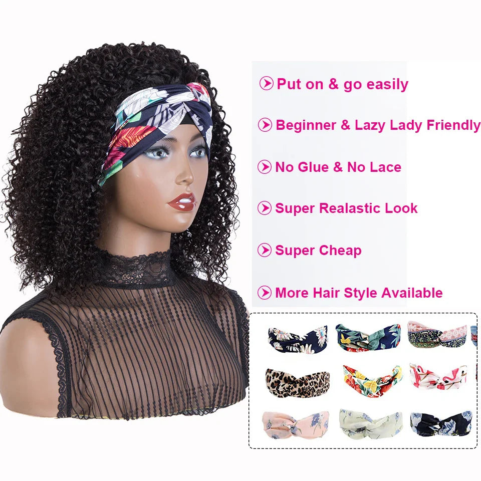 Brazilian Curly Headband Wig | Glueless Jerry Curl Remy Human Hair (Full Machine Made, Beginner Friendly)