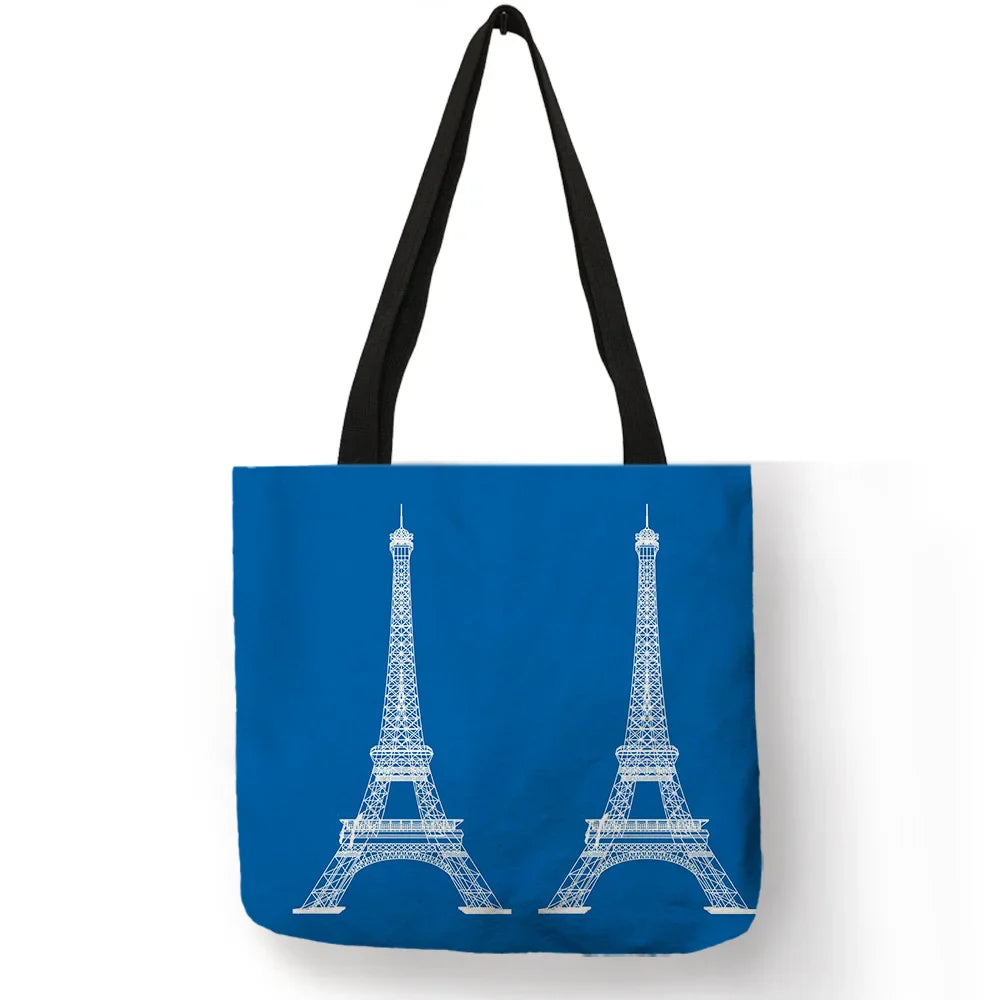 High Quality Linen Shoulder Bag | London Big Ben Tower & Rome Print Tote Bag (Fashion Ladies Casual Beach Shopping Handbag)