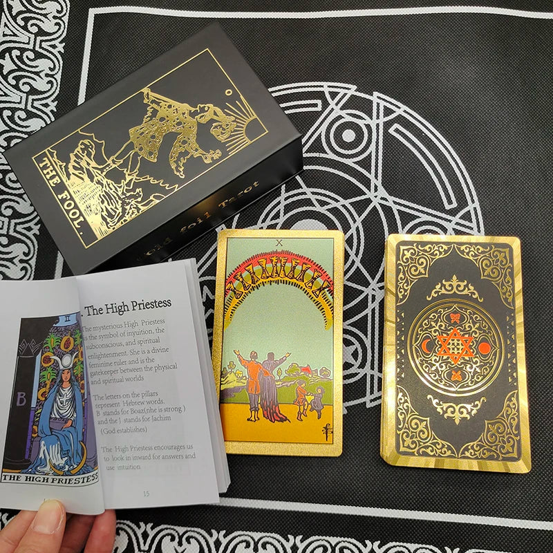 New Version Black Hot Stamping Gold foil Tarot Cards Plastic Rider Oracle Deck For Beginners And Collectors