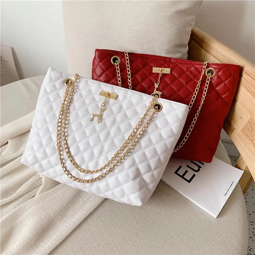 Classic Diamond Lattice Handbag | Fashion Women's Large Capacity Top-handle Bags & Pure Color Thin Chain Shoulder Crossbody Bag