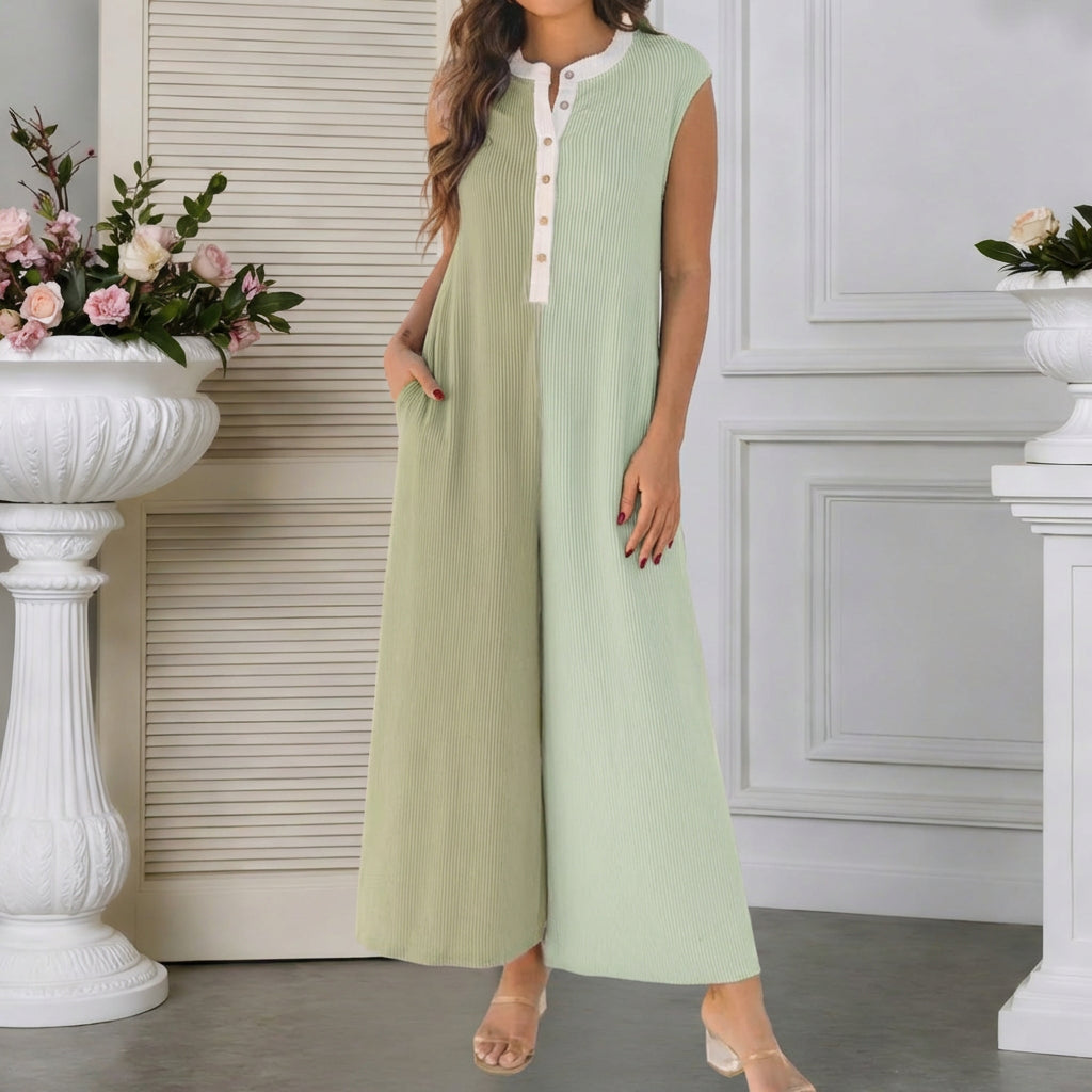 Summer Casual Color-Block Wide-Leg Jumpsuit