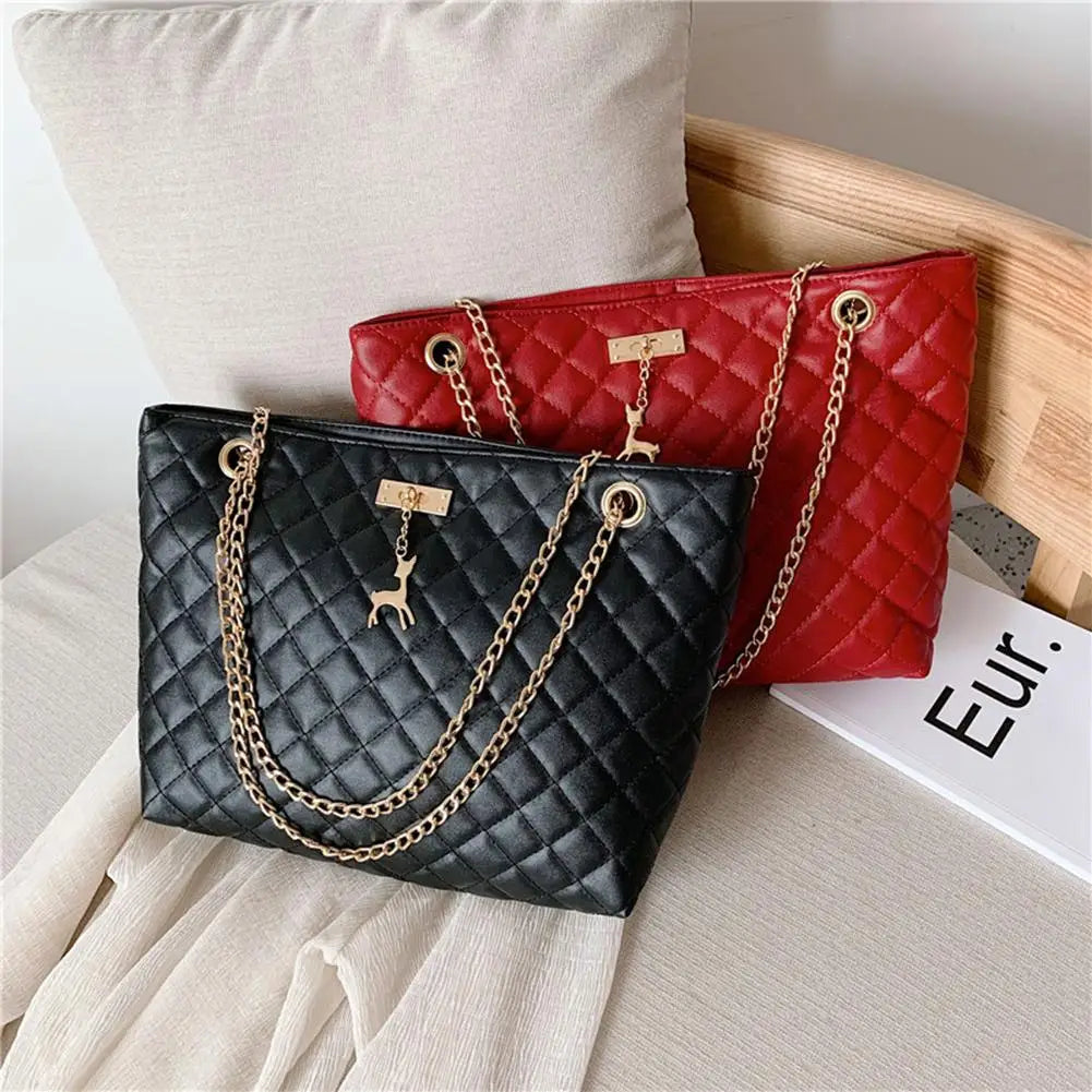 Classic Diamond Lattice Handbag | Fashion Women's Large Capacity Top-handle Bags & Pure Color Thin Chain Shoulder Crossbody Bag