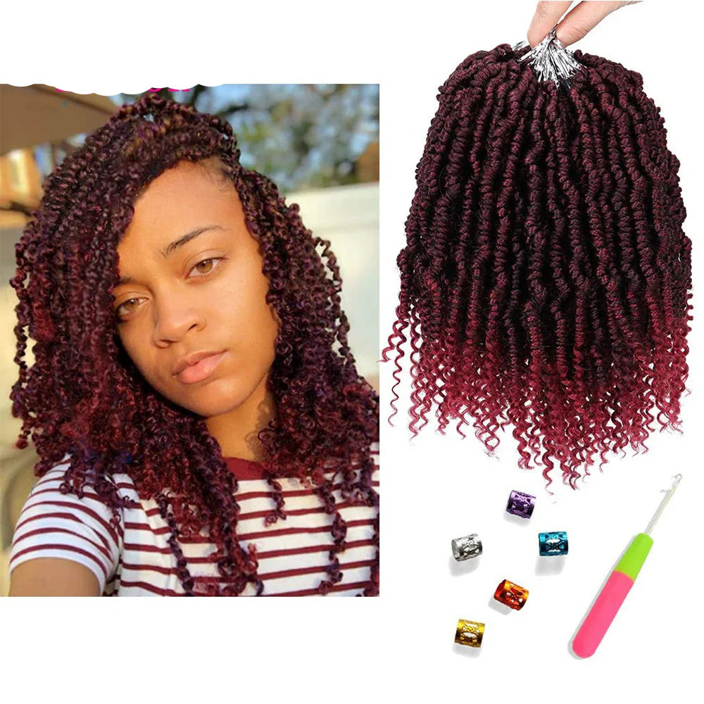 Mirra's Mirror Bomb Twist Crochet Hair - Pre-Looped Passion Twist Braids - 14" Ombre Spring Twist Hair Extensions