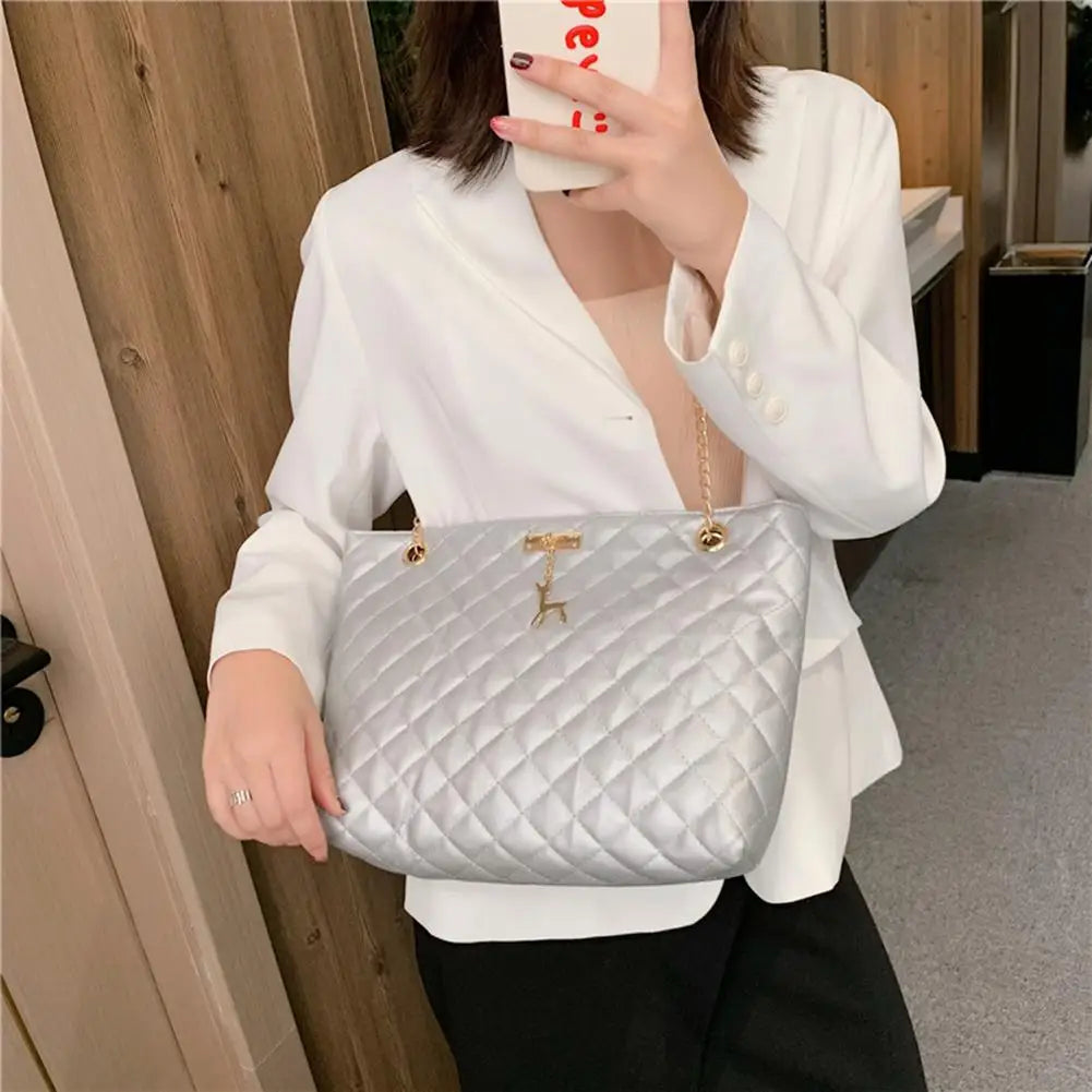 Classic Diamond Lattice Handbag | Fashion Women's Large Capacity Top-handle Bags & Pure Color Thin Chain Shoulder Crossbody Bag