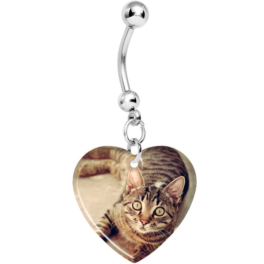 Full Color Dangle Heart Custom Photo Belly Ring
