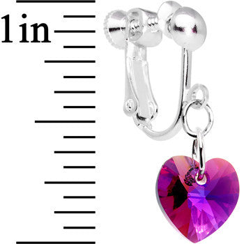 Fuchsia Heart Clip Earrings Created with Crystals