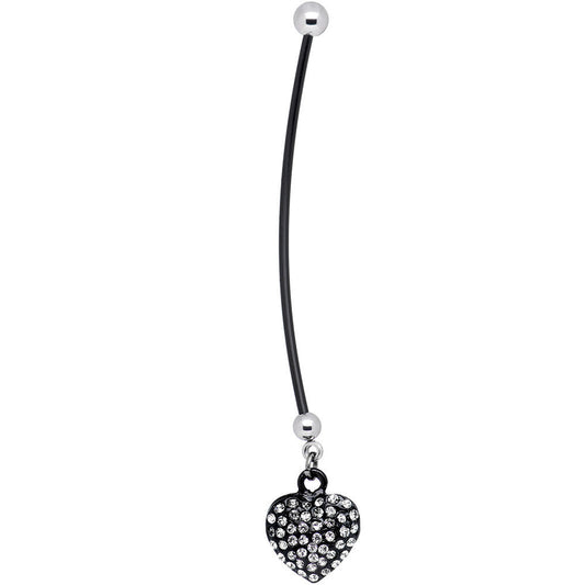 Black Heart Silver Tone Rhinestone Pregnant Belly Ring