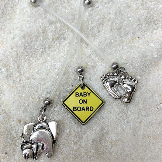 Clear CZ Gem Baby Precious Footprints Dangle Pregnancy Belly Ring