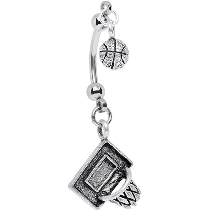 Handcrafted Shooting Hoops Basketball Double Mount Belly Ring