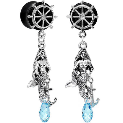 Aqua Nautical Mermaid Plug Set Created with Crystal 00G to 1 Inch