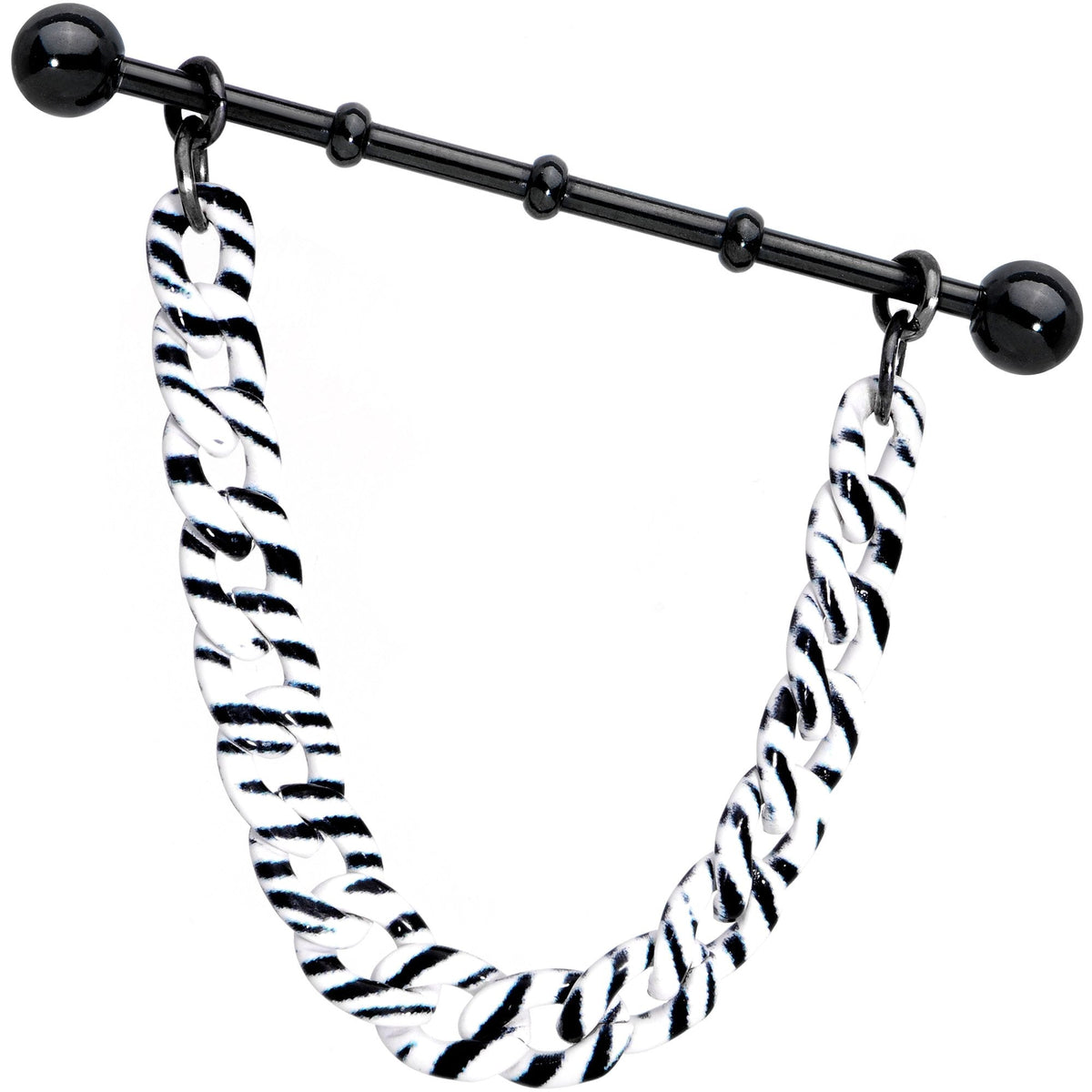 Handcrafted Anodized Titanium Zebra Stripe Industrial Barbell 38mm