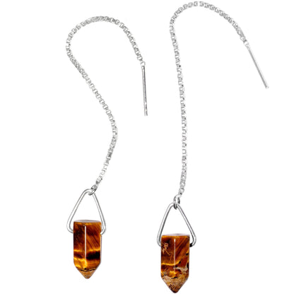 Handcrafted Tiger Eye  925 Sterling Silver Infinity Threader Earrings
