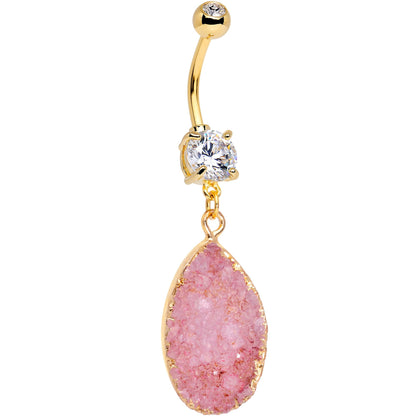 Handmade Pink Agate Dangle Belly Ring Created with Crystals