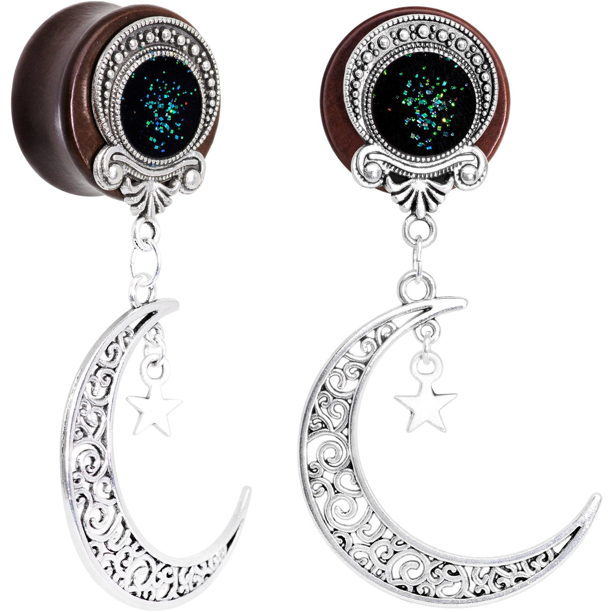Handmade Beechwood Dark Crescent Moon Dangle Saddle Plug Set Sizes 8mm to 20mm