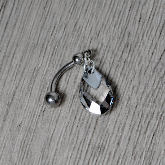 Clear Drop Reversible Belly Ring Created with Crystals