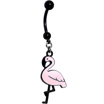 Handcrafted Black Plated Pink Flamingo Dangle Belly Ring