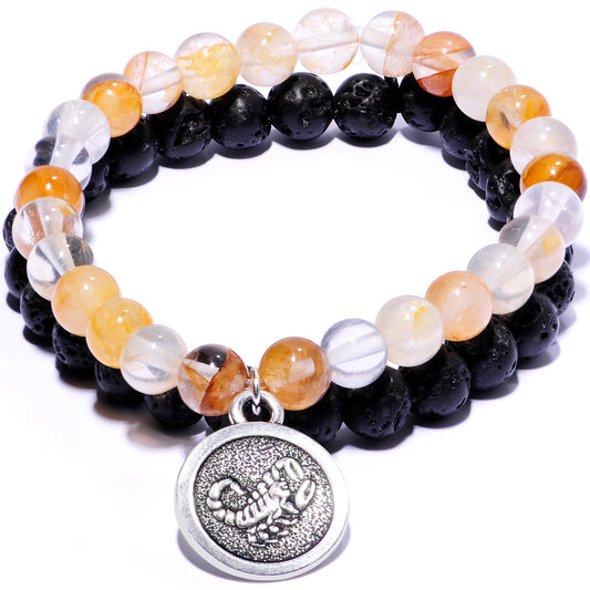Handmade Lava Stone Citrine Scorpio Zodiac Bracelet Set of 2