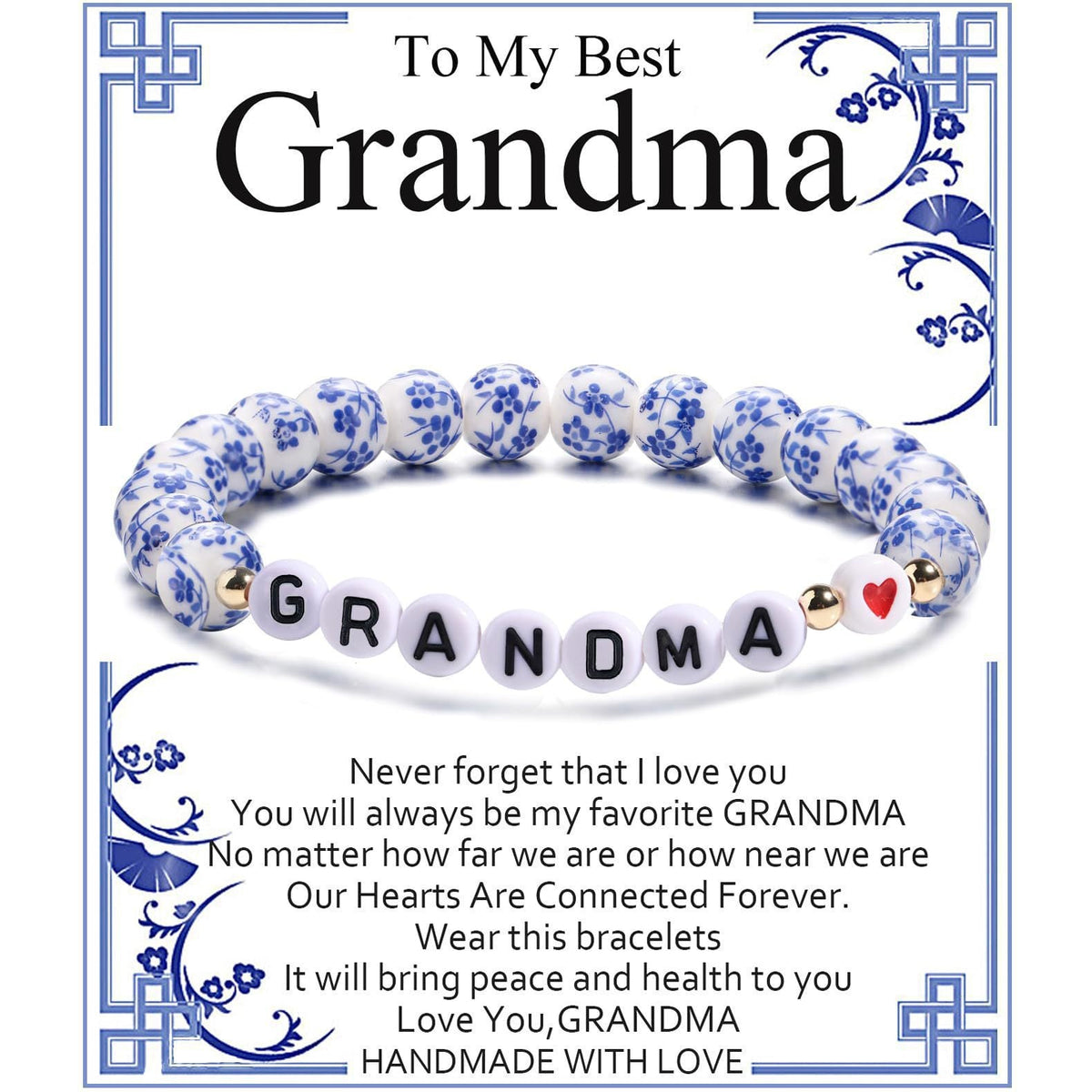 Blue and White Porcelain MAMA Beaded Bracelet
