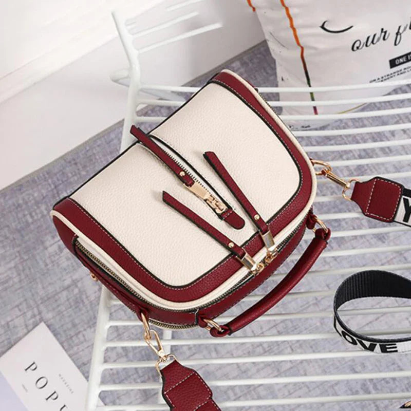 Fashion Stitching Shoulder Bag for Women | PU Leather Luxury Crossbody Bag with New Chains (Square Bag, Lady Purse)
