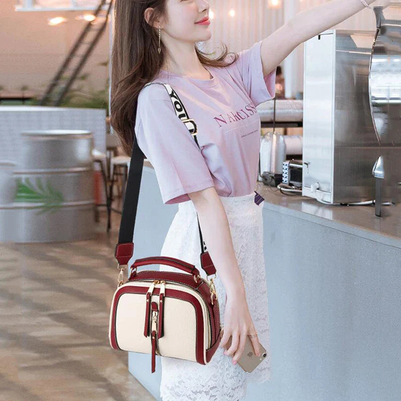 Fashion Stitching Shoulder Bag for Women | PU Leather Luxury Crossbody Bag with New Chains (Square Bag, Lady Purse)