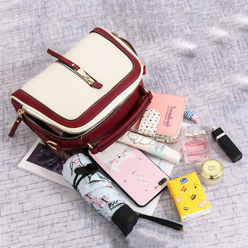 Fashion Stitching Shoulder Bag for Women | PU Leather Luxury Crossbody Bag with New Chains (Square Bag, Lady Purse)