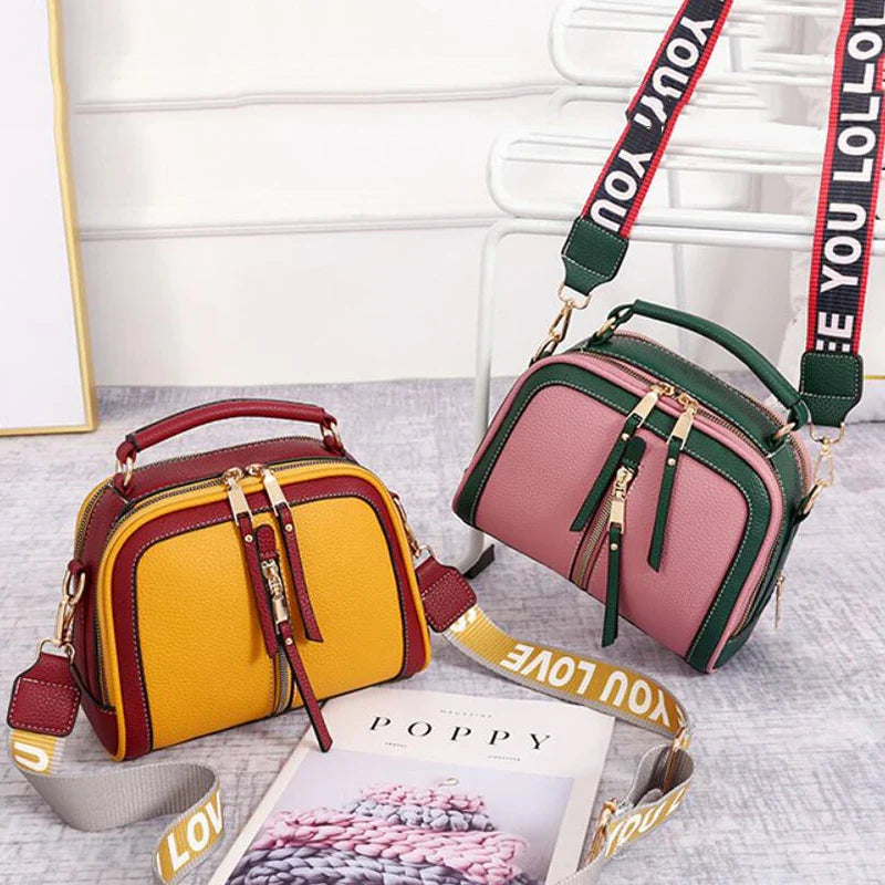 Fashion Stitching Shoulder Bag for Women | PU Leather Luxury Crossbody Bag with New Chains (Square Bag, Lady Purse)