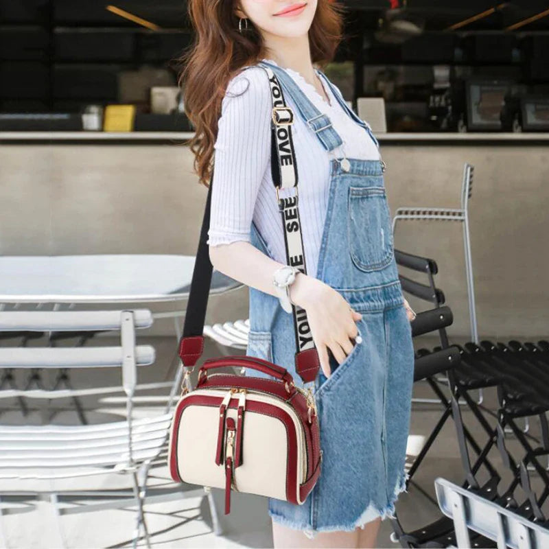 Fashion Stitching Shoulder Bag for Women | PU Leather Luxury Crossbody Bag with New Chains (Square Bag, Lady Purse)