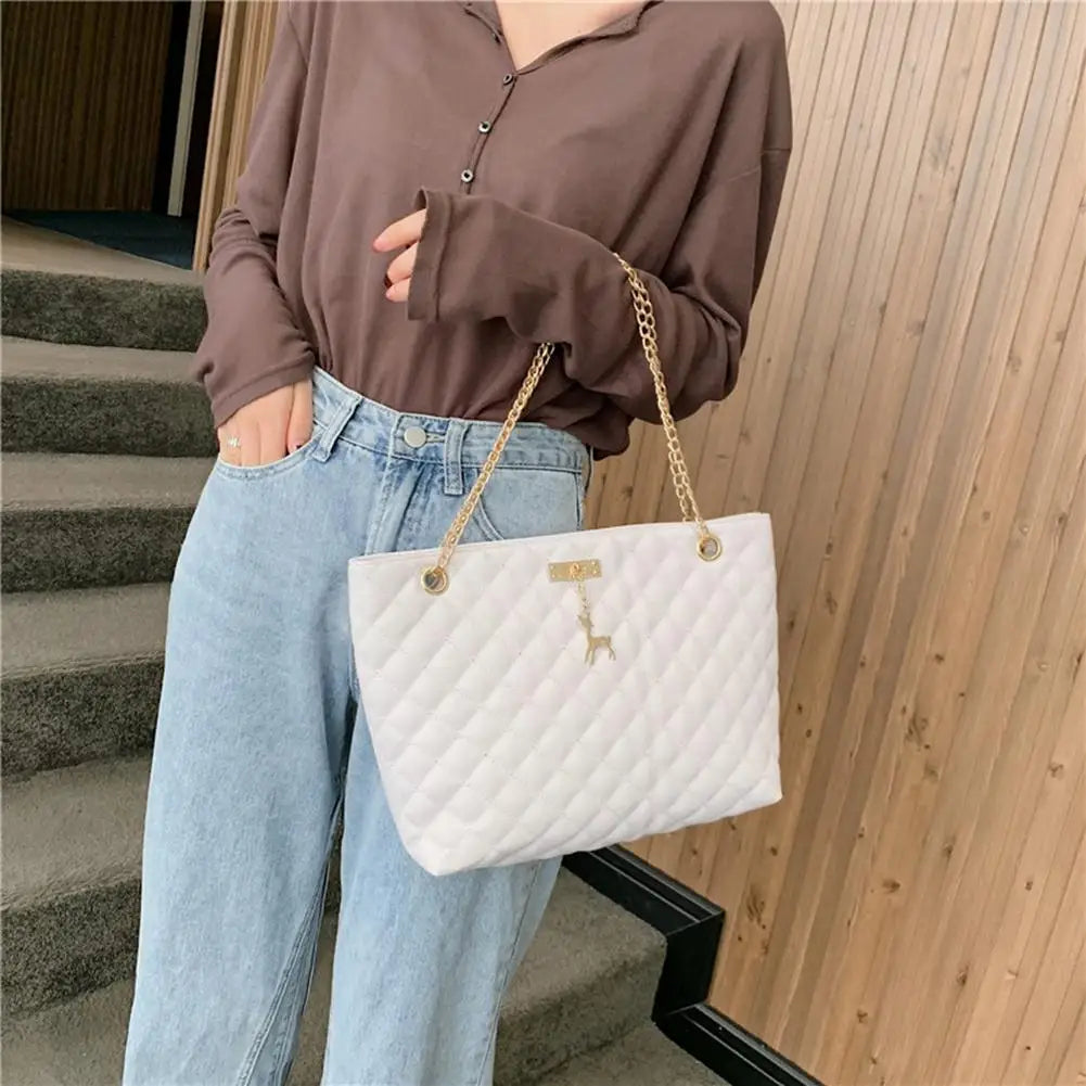 Classic Diamond Lattice Handbag | Fashion Women's Large Capacity Top-handle Bags & Pure Color Thin Chain Shoulder Crossbody Bag