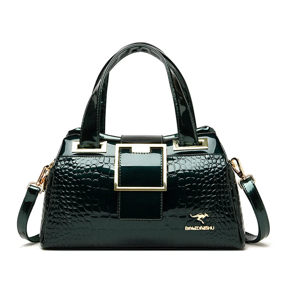 2-Layer Large Capacity Tote Bag | Luxury Handbags Women's Designer Crocodile Pattern Ladies Boston Shoulder Bag (High Quality)