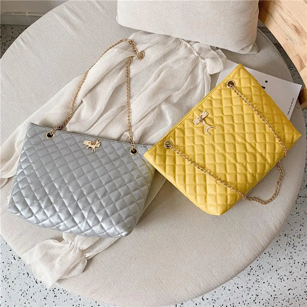 Classic Diamond Lattice Handbag | Fashion Women's Large Capacity Top-handle Bags & Pure Color Thin Chain Shoulder Crossbody Bag