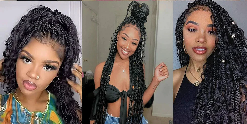 Goddess Box Braids Crochet Hair | Curly Ends | Bohemian Ombre | 14"-20" | Synthetic Braiding Hair