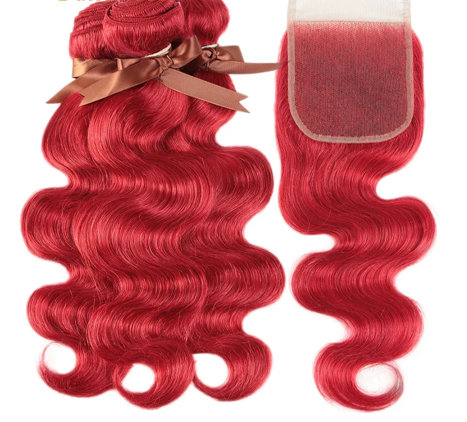 Rebecca Oxblood Red Body Wave Bundles with Closure | 3 Brazilian Remy Human Hair Weave & Closure Set